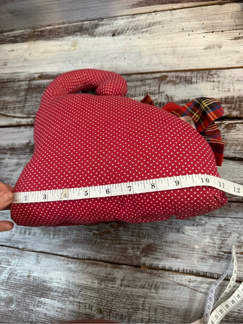 Red Polka Dot Cat Accent Pillow with Plaid Bow -VINTAGE